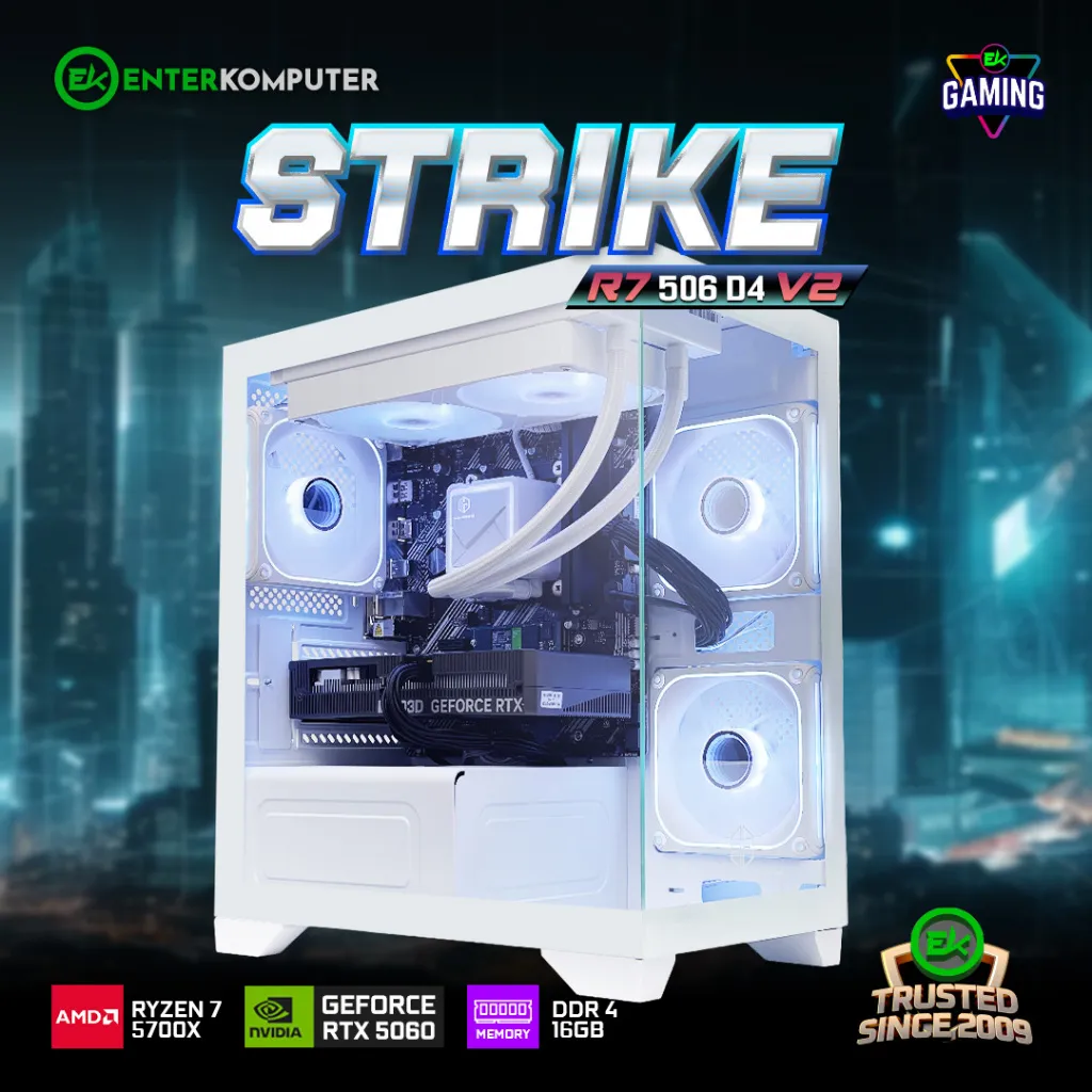 EK Gaming Strike R7 - 506 D4 - PC Rakitan Gaming Ryzen 7 5700X RTX 5060 8GB RAM DDR4 16GB - Enter Komputer