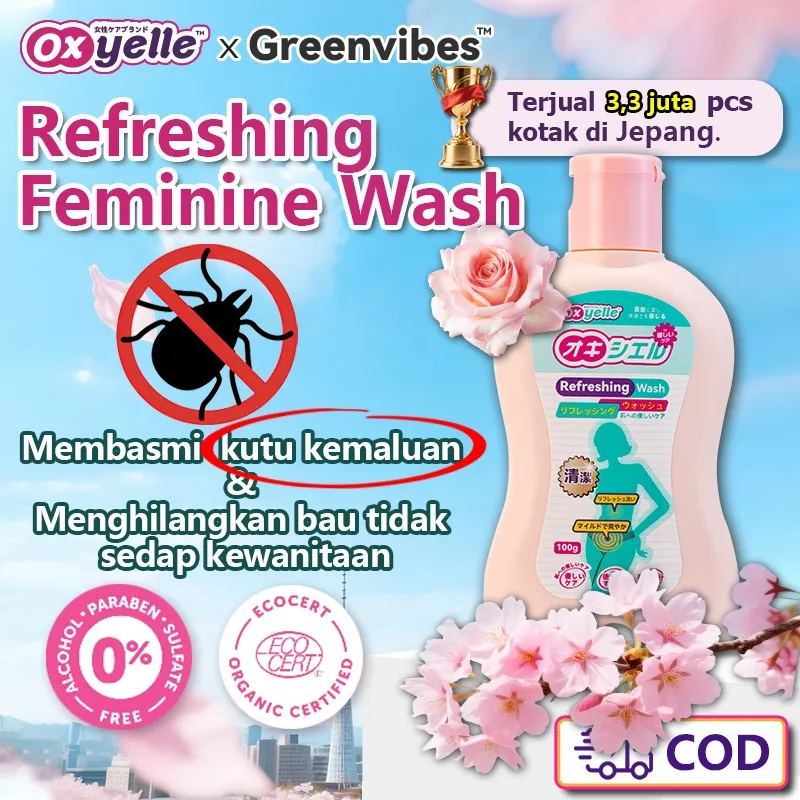 Oxyelle×Greenvibes Feminine Wash Pembersih kewanitaan Mengurangi gatal menghilangkan bau discharge wanita memulihkan keseimbangan flora&pH Cocok untuk ibu hamil