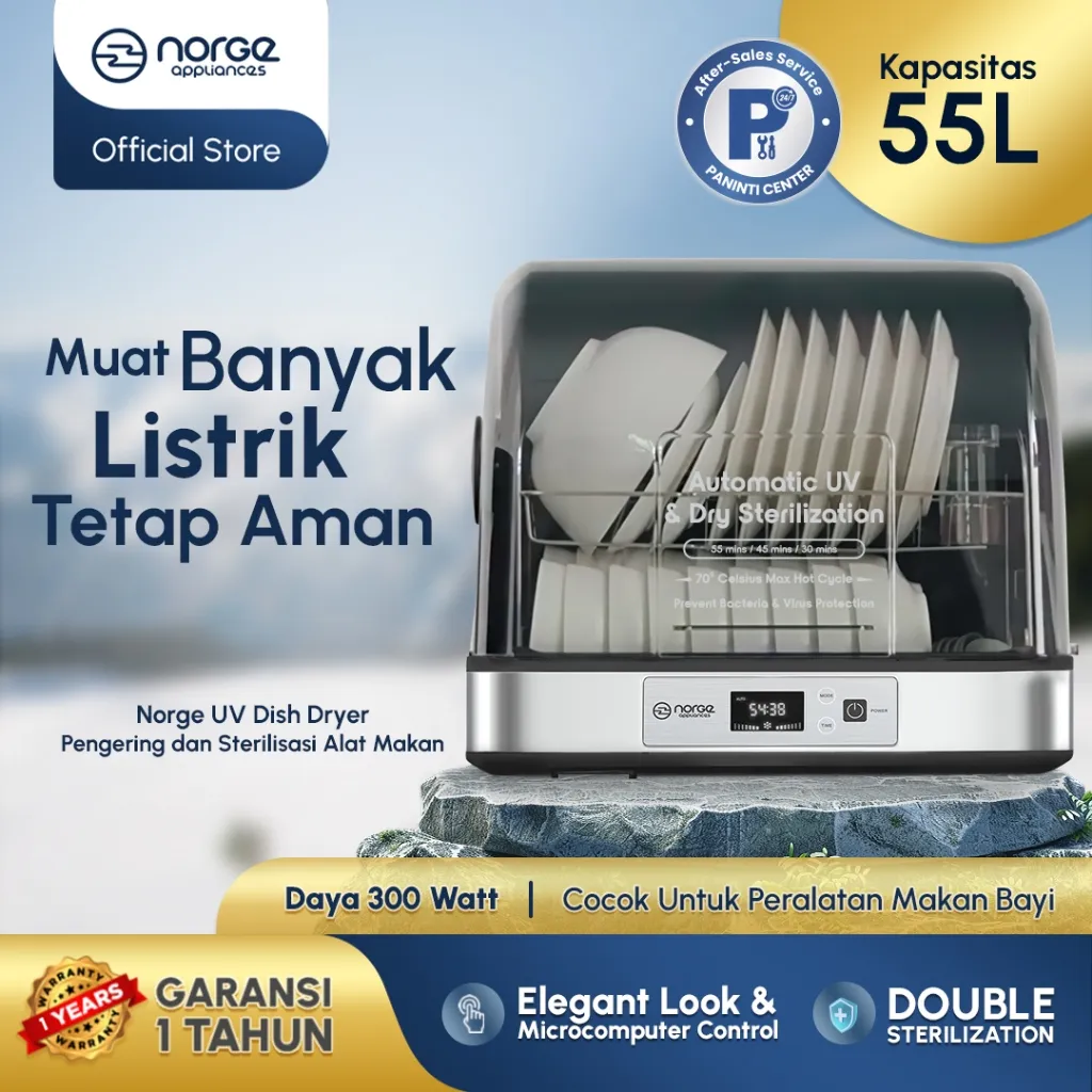 NORGE 4 in 1 Table-top UV Dish Dryer 55L 300W (NG-DD55UV) | Sterilizer | Rak Pengering Piring