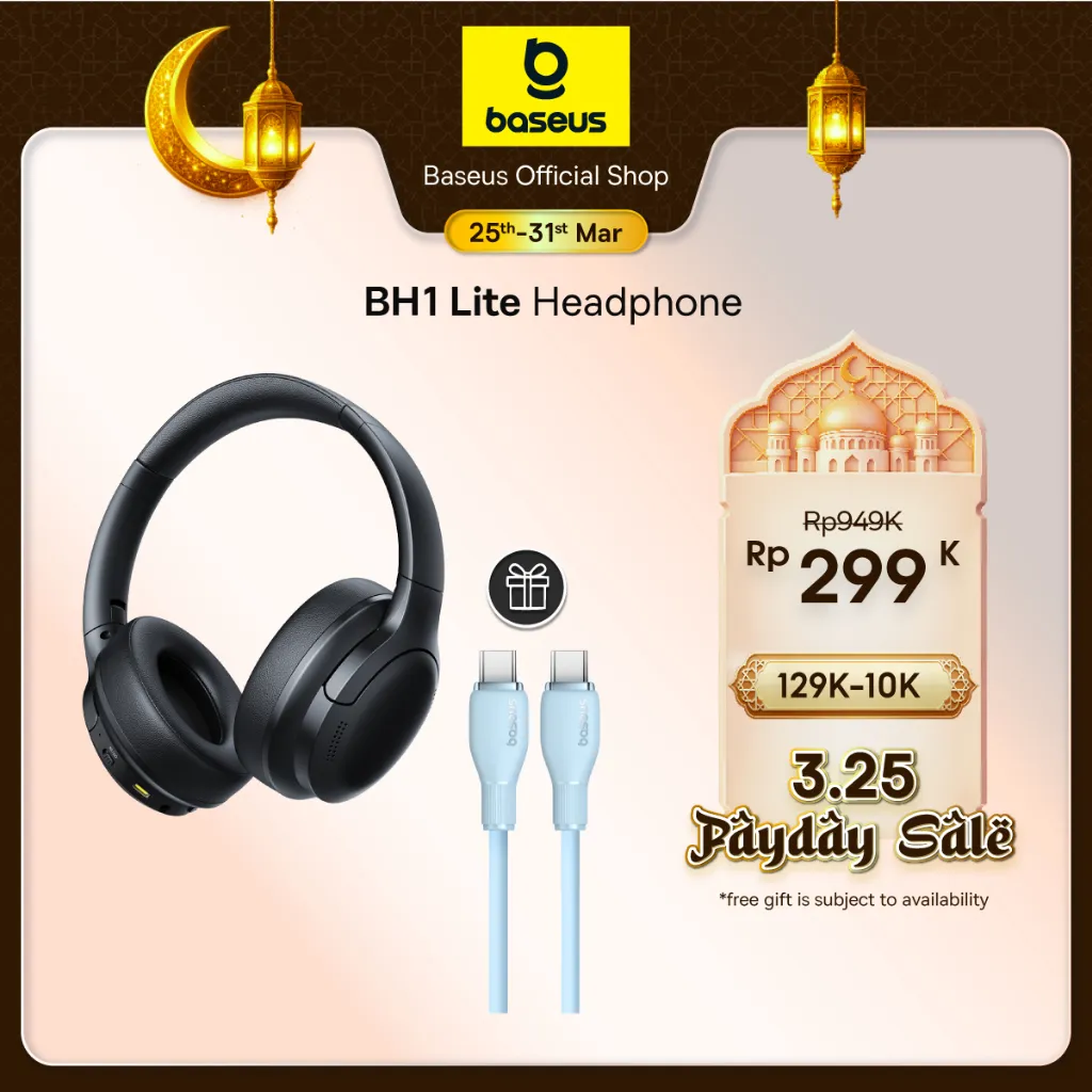 Baseus Bass BH1 Lite Wireless Headphone Super Bass Spatial Audio 80 Hour Playtime AI ENC 40mm Dynamic Drivers