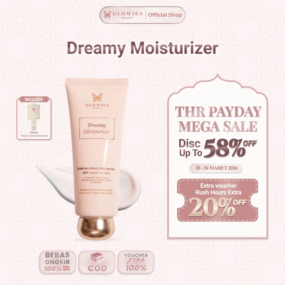 [DR. INCOGNITO APPROVED] Glowies Beauty Dreamy Moisturizer isi 80ml with korean Formulation 7% Azeclair 6% Niacinimide Alpha Arbutin 5x Ceramide membantu Mencerahkan Kulit Menghilangkan jerawat PIE PIH Memperbaiki Skin Barrier Acne Repair Non Comedogenic