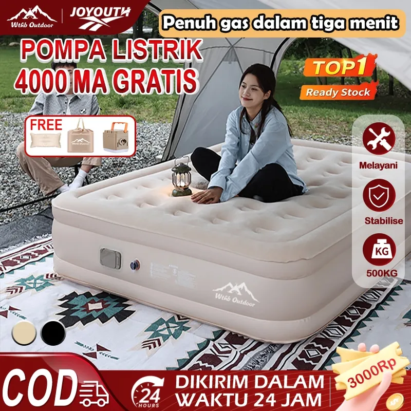 JOY kasur angin pompa otomatis outdoor Kasur pompa lipat kasur tiup Queen kasur angin camping perjalanan Termasuk pompa udara otomatis