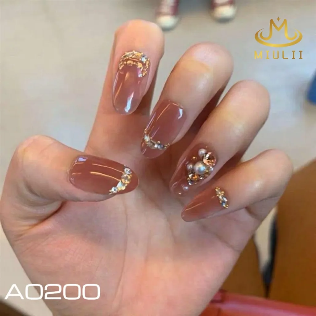 KUKU PALSU Lem MIULII PANJANG Sweet Diamond A0200  / 24PCS / 3D / NAIL ART / PREMIUM / CUTE / VIOLET / WEDDING / FREE LEM JELLY / KUTEK