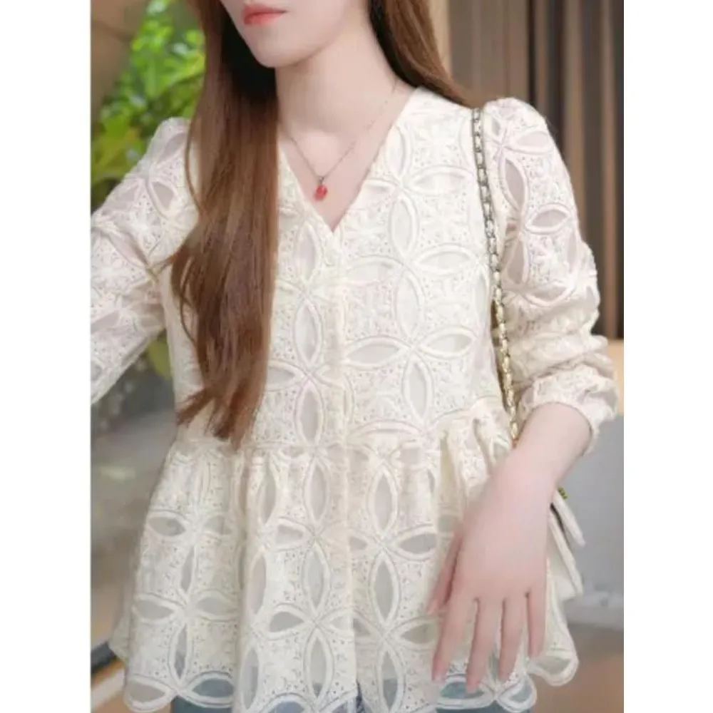 [ COD~] JelitaCeria Atasan Lengan Panjang Motif Bunga, Baju Atasan Lengan Panjang Leher-v Motif Bunga, Baju Elegan