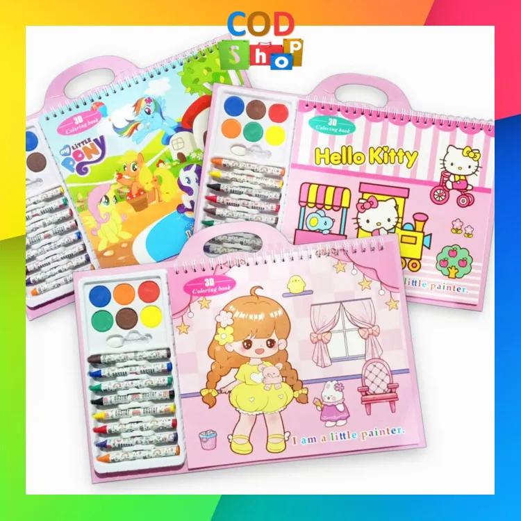 COD - S6151 Buku Melukis Melatih Kemampuan Motorik Anak / Set Peralatan Mewarnai dengan Crayon Cat Air / Set 3D Coloring Book