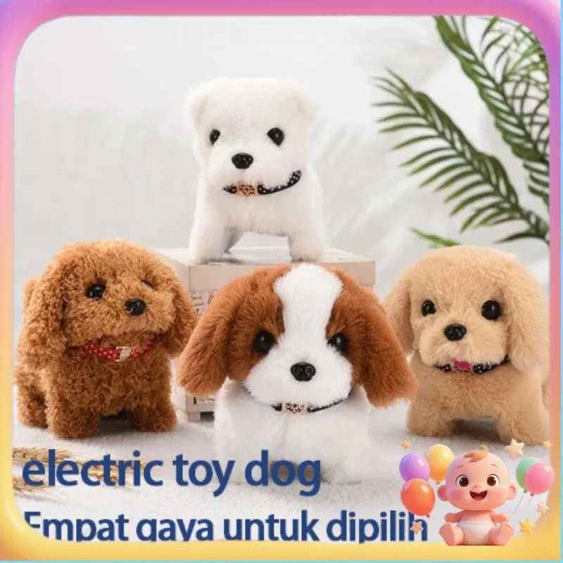 COD Mainan boneka anjing mewah listrik dengan ekor bergoyang-goyang berjalan dan simulasi suara boneka anak anjing listrik mengangguk dan mengibaskan ekor