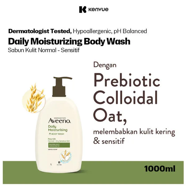 AVEENO Daily Moisturizing Bath 1 Liter / 1000ml - Sabun Mandi Melembabkan Kulit Kering & Sensitif dengan Prebiotic Colloidal Oat