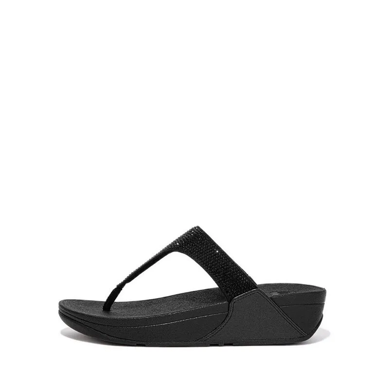 FITFLOP LULU CRYSTAL EMBELLISHED WOMEN'S TOE-POST SANDALS- All Black