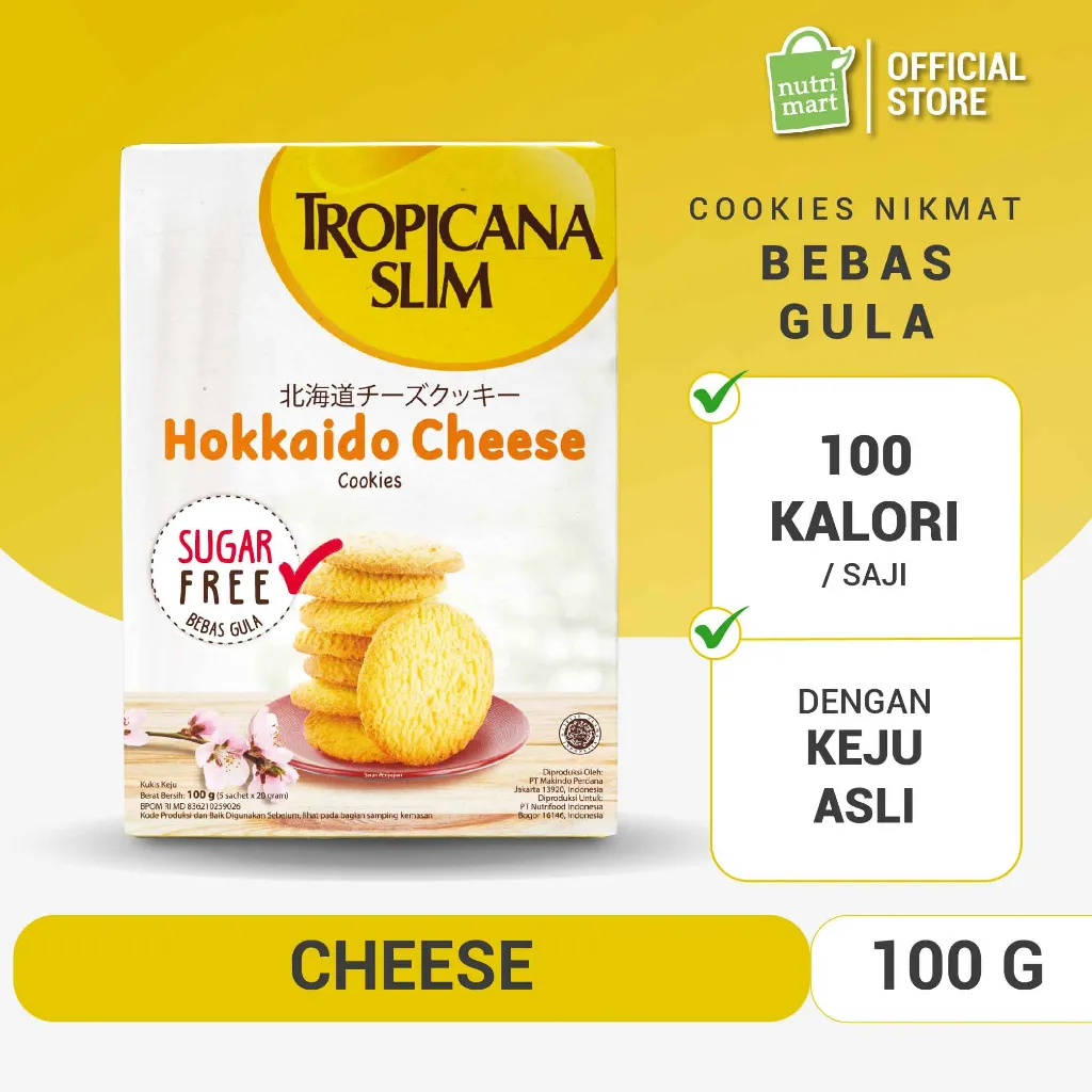 Tropicana Slim Hokkaido Cheese Cookies (5 Sch) - Snack Biskuit Diet Rendah Kalori Bebas Gula 100 Kalori