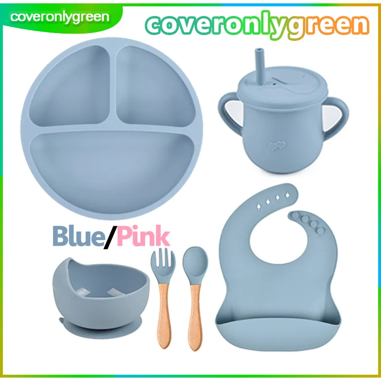 alat makan bayi alat makan silikon bebas drop proof tahan lama tempat makan bayi sendok garpu anak alat makan anak tahan suhu tinggi tahan formaldehida