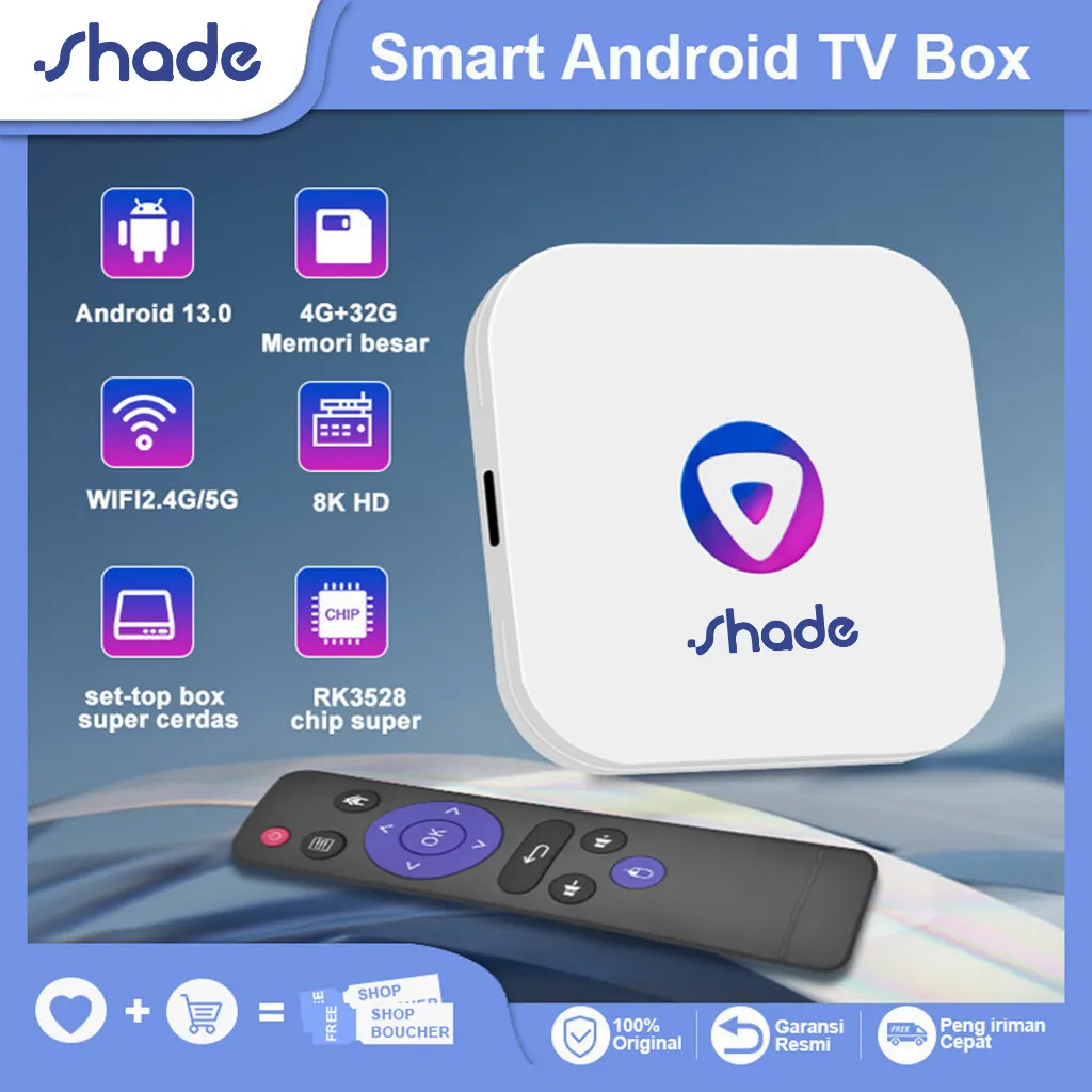 SHADE Android Tv Box Android 13 OS Ram 4gb Rom 32gb Wifi 5G/2.4G Bluetooth Smart Tv Box 8K Ultra HD
