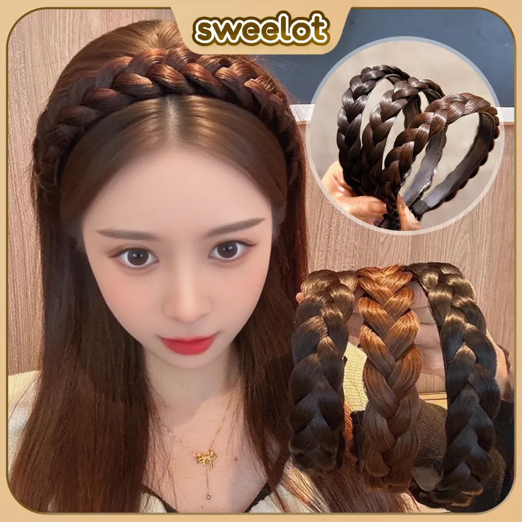 Ikat kepala wig kepang tulang ikan gaya wanita jepit rambut kepang putar ikat rambut ikat kepala atasan tengkorak tinggi ikat kepala tekanan volume rambut