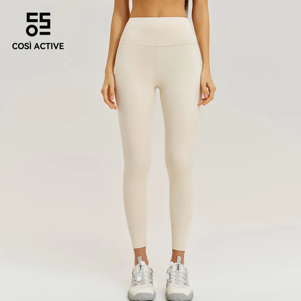 COSI ACTIVE celana olahraga yoga wanita warna murni tinggi pinggang dengan garis T depan cocok untuk gym dan lari