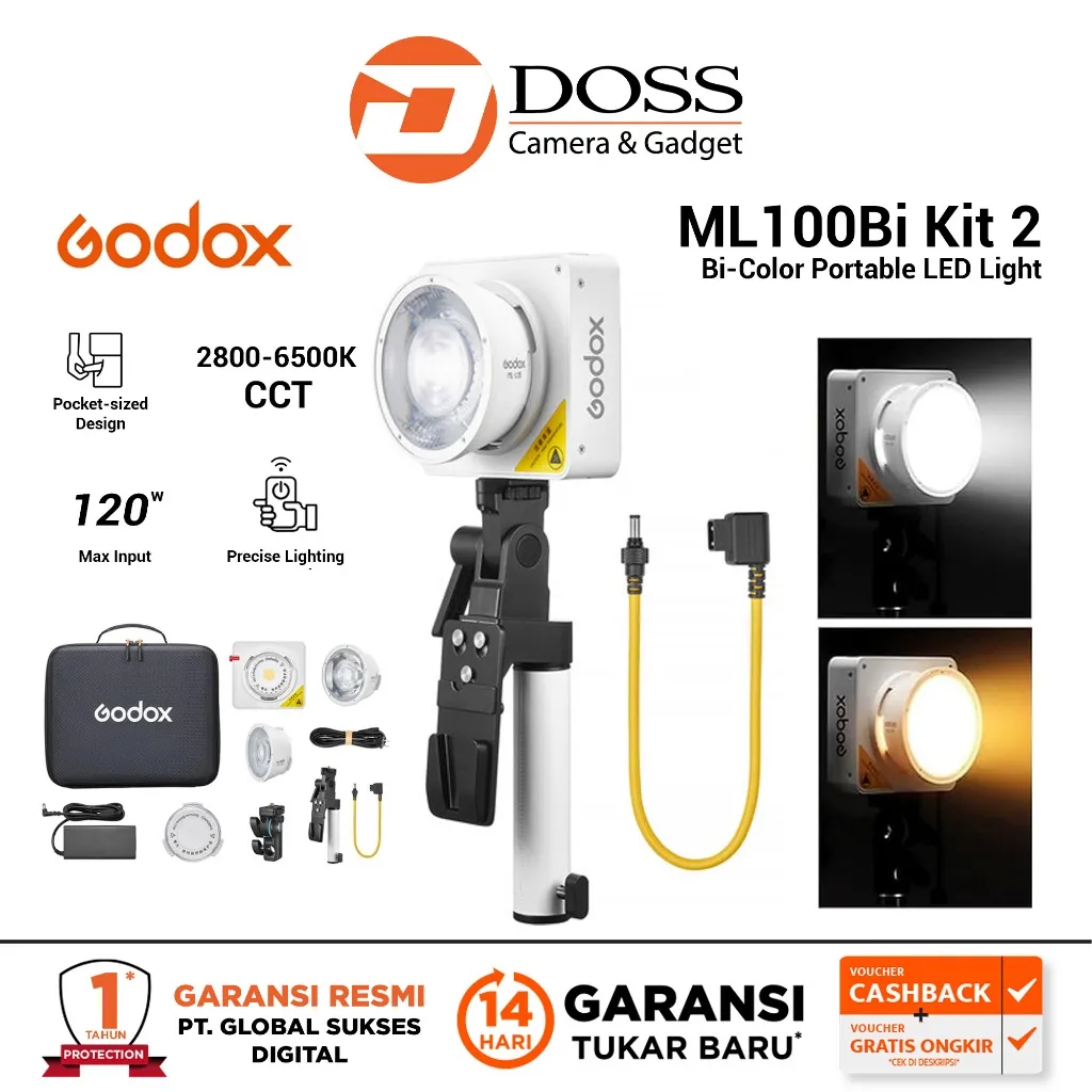 Godox ML100Bi Kit-2 Bi-Color Portable LED Light (with 36° Lens & V-Mount Handgrip Kit)