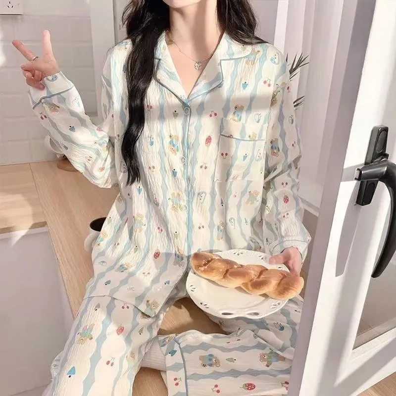 LNR Shop Piyama Baju Tidur Lengan Celana Panjang Import Full Kancing Hidup Dengan Saku Kerah Leher Bentuk V Motif Vintage Set Pakaian Tidur Setelan Santai Busui Friendly Pajamas Wanita Dewasa Bahan Premium Kado 007 008 009