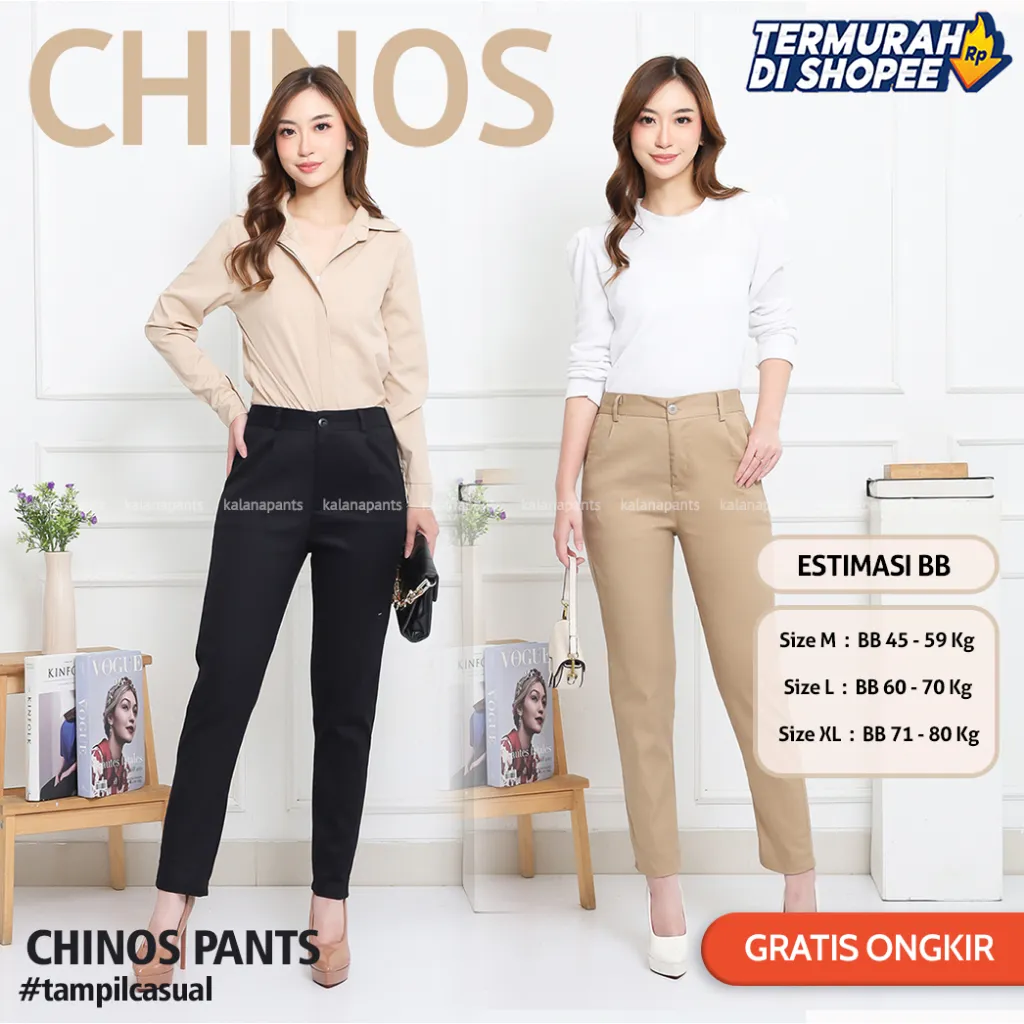 Celana Chino Wanita Bahan Melar Celana Kantor Chinos Original by Kalana