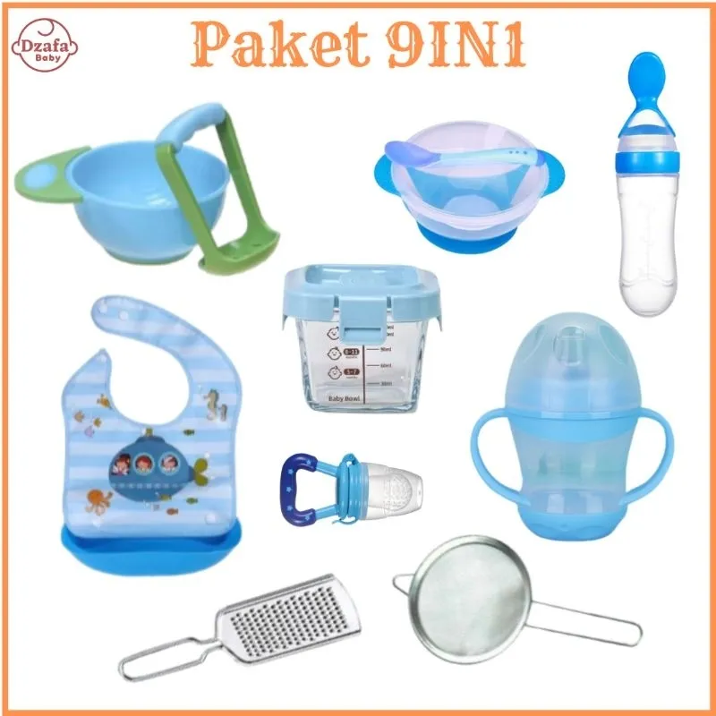 [DBS15] PAKET LENGKAP ALAT MPASI9IN1 Wadah Mpasi Mangkok Penghancur Makanan Bayi BONUS Parutan Keju