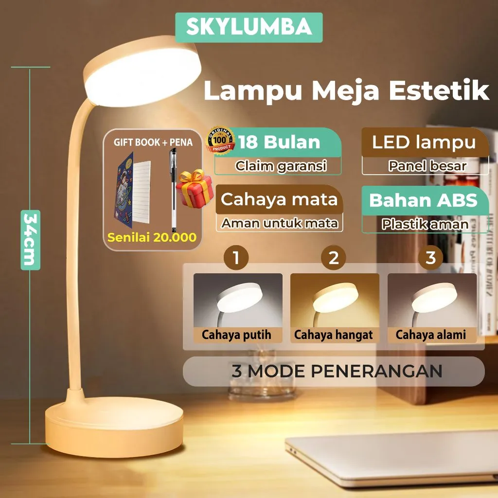 (FREE GIFT)Skylumba Lampu Belajar LED Rotasi 360 Derajat Portable Meja Belajar Lampu Tidur Pelindung Mata Profesional - LL08