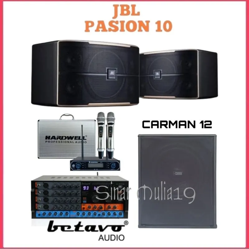 Paket Sound System Karaoke Speaker JBL Pasion 10 Subwoofer 12 Inch Carman Amplifier Betavo ZX-9500B Mic Wireless Hardwell CLX-1