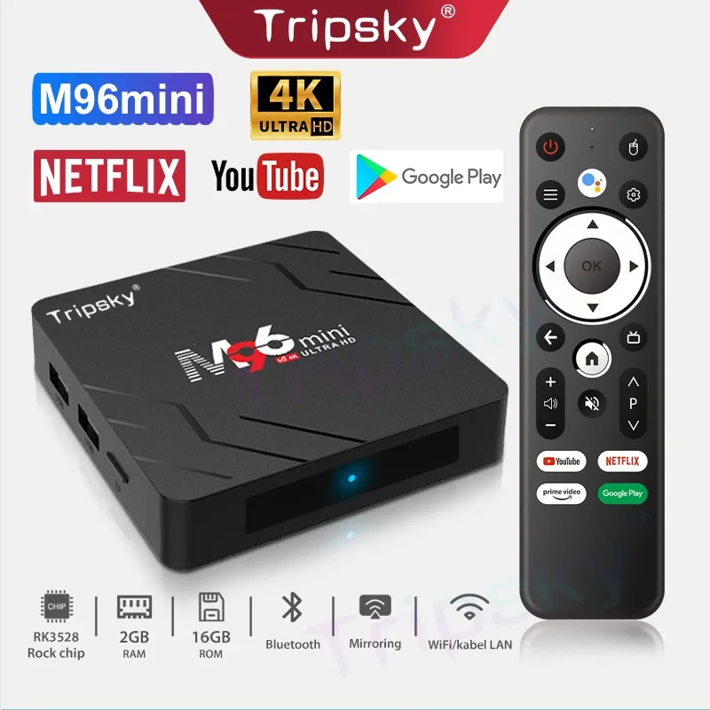 Tripsky M96mini-Voice version Android Tv Box Ram 2gb Rom 16gb Android Tv 13 OS STB Bluetooth 4K RK3528 Smart Tv Box