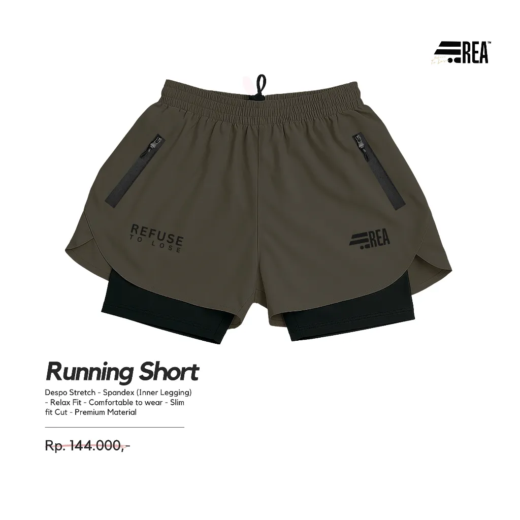 REA ACTIVEWEAR - Short Running Pants 2in1 Olive Edition