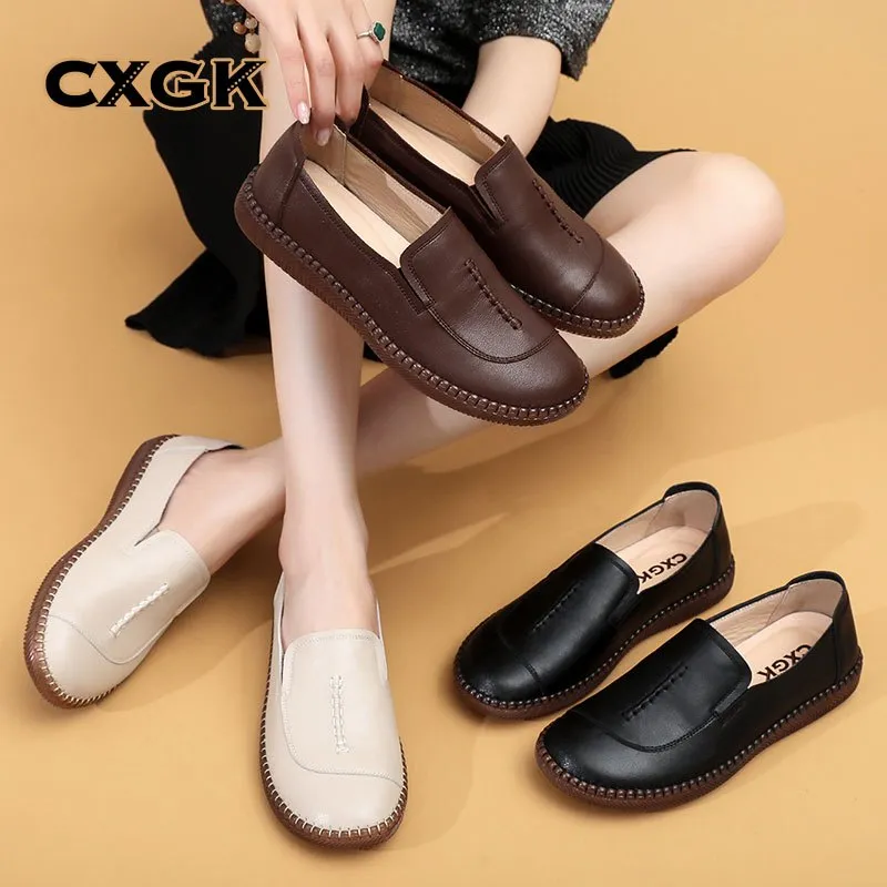 CXGK Sepatu Wanita  Slip On Woman Sepatu Loafers Kulit Wanita Wanita ️️Lembut Loafers