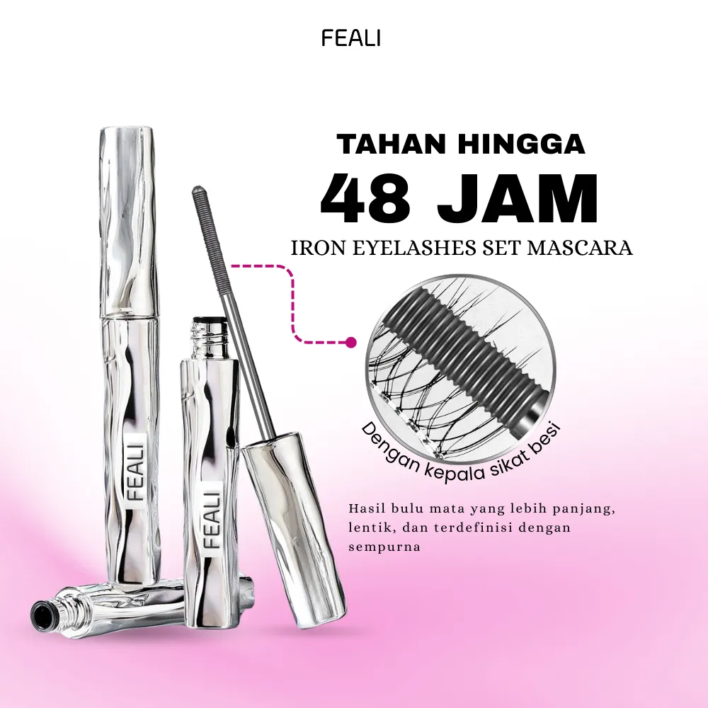 FEALI Iron Mascara Besi Maskara Waterproof Smudgeproof Tahan Lama Hingga 48 Jam | Maskara Bulu Mata Lentik & Panjang BPOM