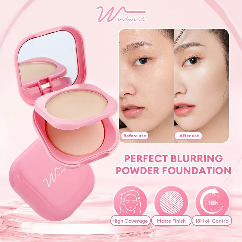 [Free Gift] Windwind Perfect Blurring Powder Foundation Make Up Cushion Bedak Matte Concealer waterproof setting two way cake concealer Oil-Control matte Sweatproof Finish Poreless Highlighting and Contouring