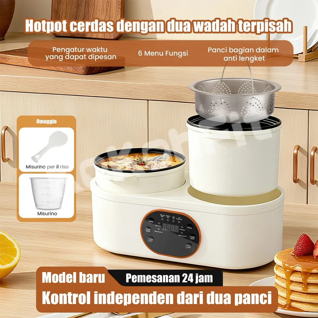 COD Panci Listrik Double Pot Serbaguna 4L , 6IN1/ Panci Rice Cooker Low Carbo / Panci Elektrik Multifungsi Ganda Cerdas / Panci Anti Lengket