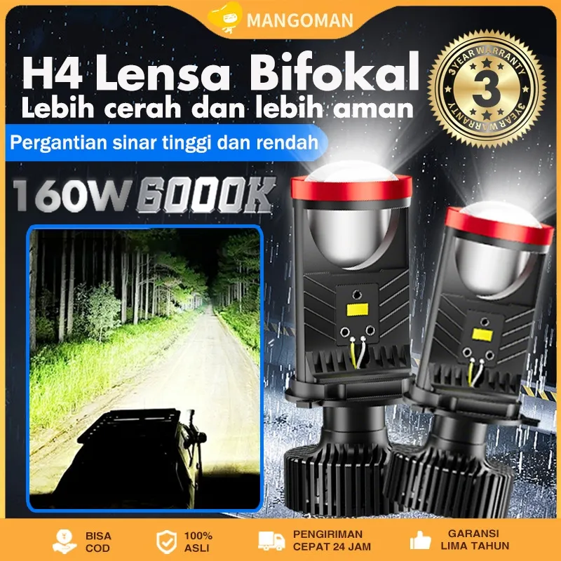 Lampu Led Mobil Dan Motor 160W H4 Mini Pjector Projie Lampu H4 Super Terang Original Lampu Led Motor IP68 Waterproof Dengan kipas angin