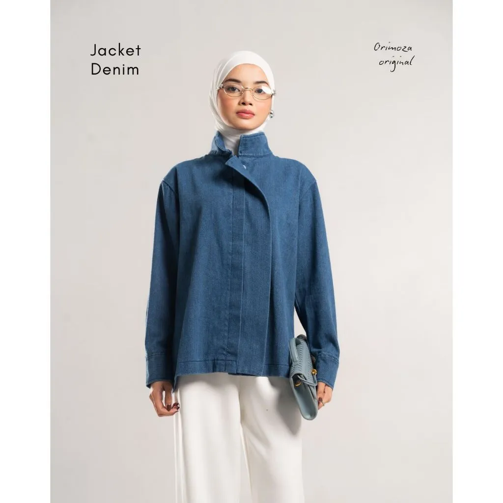 Orimoza Halsey Jacket Casual Wanita Collar Boxy Jeans Denim Premium