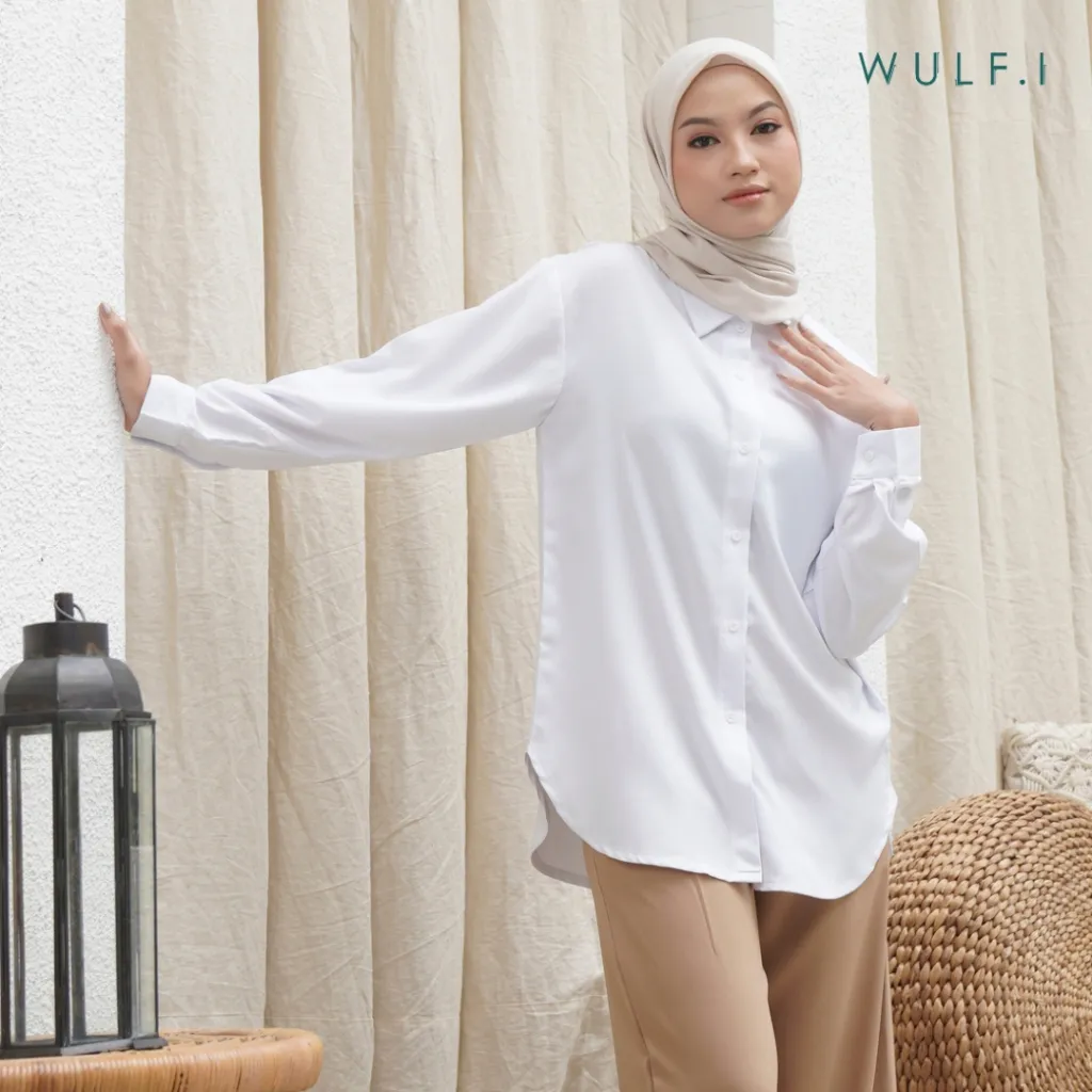 Wulfi Atasan Kemeja Kerah Jatuh Kemeja Kasual Kerja Kantor Lengan Panjang Kemeja Lengan Panjang