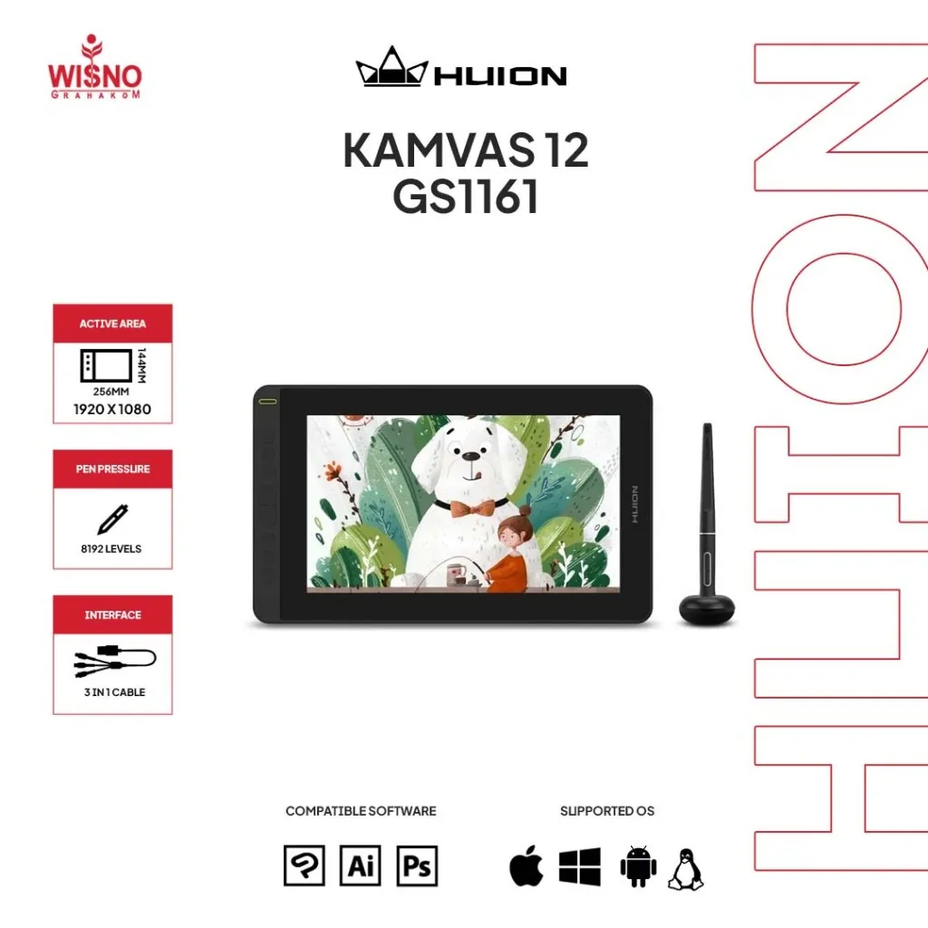 Huion Kamvas 12 Pen Display Drawing Tablet 11.6 Inch 120% sRGB PenTech 3.0 Garansi Resmi 1 Tahun