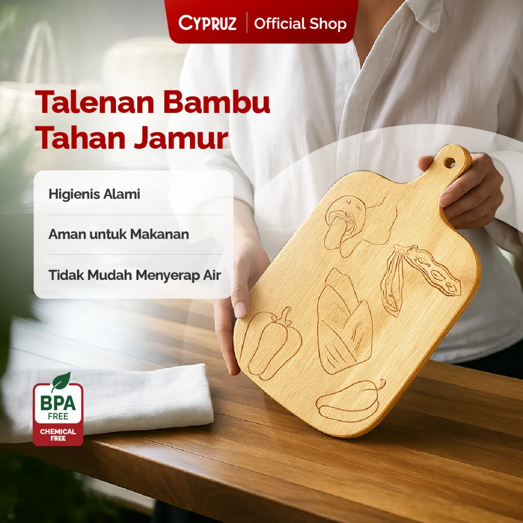 Cypruz Talenan Bambu Premium Tanpa Sambungan Anti Jamuran Food Grade