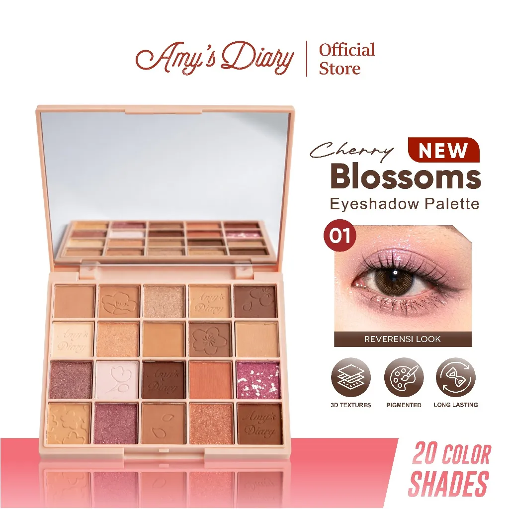 [BPOM] AMY'S DIARY Cherry Blossoms 20 Color Eyeshadow Pallate Matte Glitter Shimmer Berkilau 20g