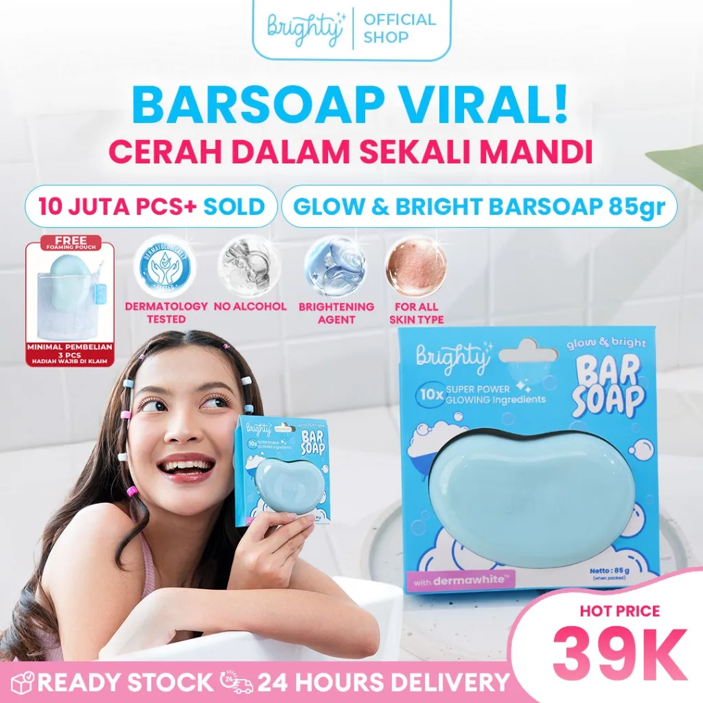 [READY STOCK] Brighty Glow & Bright Bar Soap sabun pencerah sabun whieting whitening soap sabun badan sabun muka dan sabun tangan sabun serbaguna sabun pencerah badan instan whitening Sabun viral terbaik ampuh BPOM