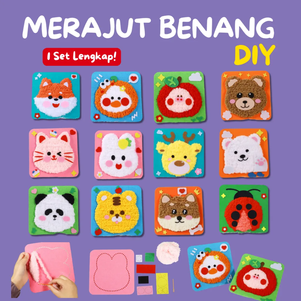 DIY Merajut Benang Jadi Karakter Hewan Mainan Edukasi Montessori Anak Souvenir Ulang Tahun Set Sulam Anak TK Mainan Edukasi Prakarya Sewing Doll Art Craft Murah