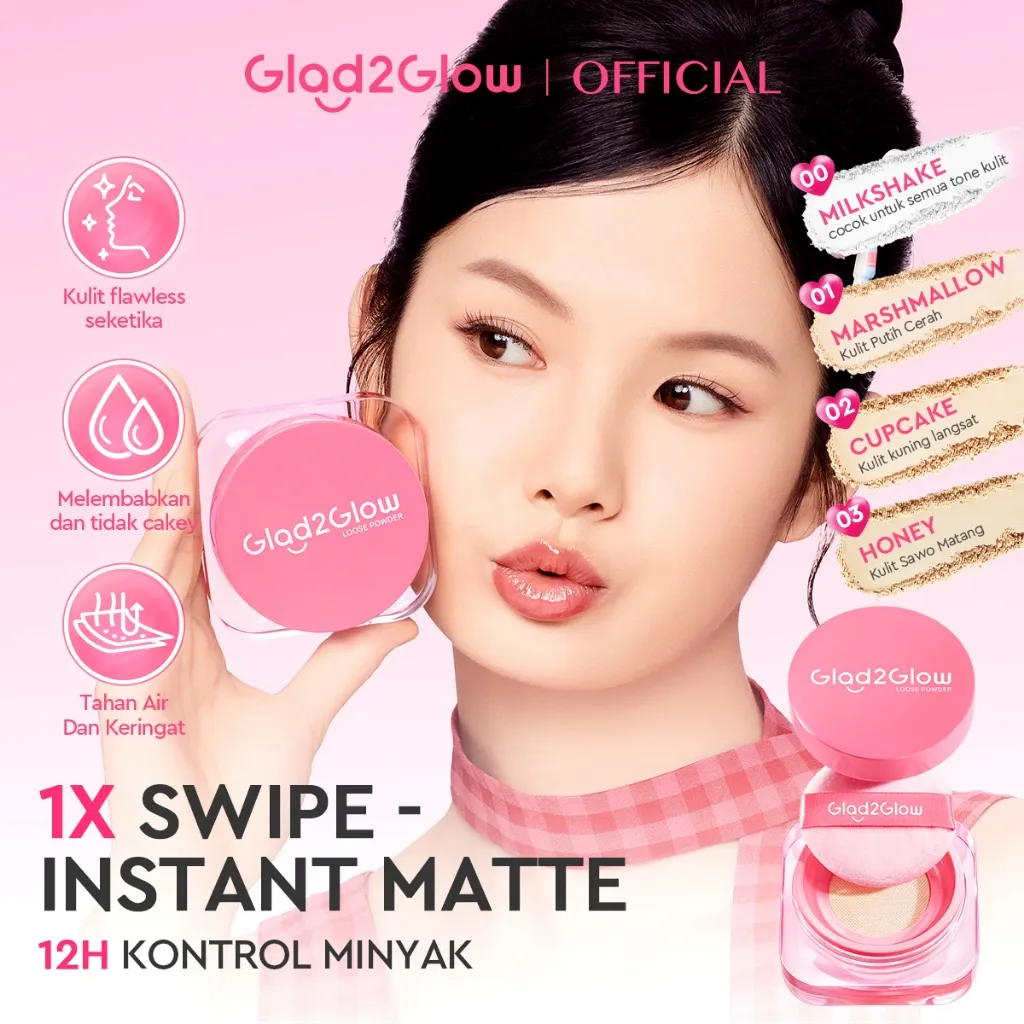Glad2Glow Perfect Blur&Cover Loose Powder oil control Finishing Kontrol Minyak Tahan Lama Anti Luntur Halus Sempurna & Cover Tinggi bedak padat bedak tabur two way cake cushion foundation setting spray make up g2g glad2glow official store