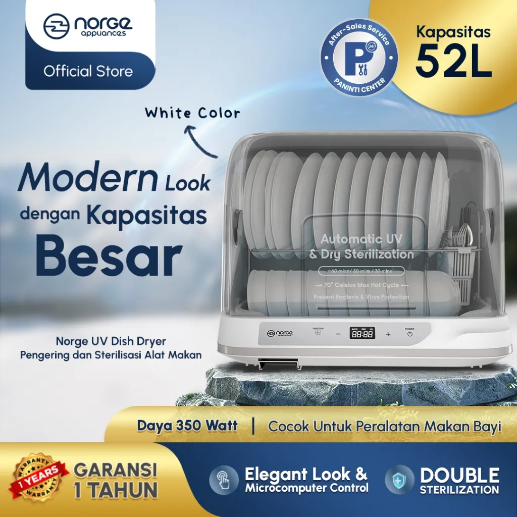 (Packing Kayu) Norge 4in1 UV Dish Dryer 52L 350W - WHITE | Sterilizer | Rak Pengering Piring