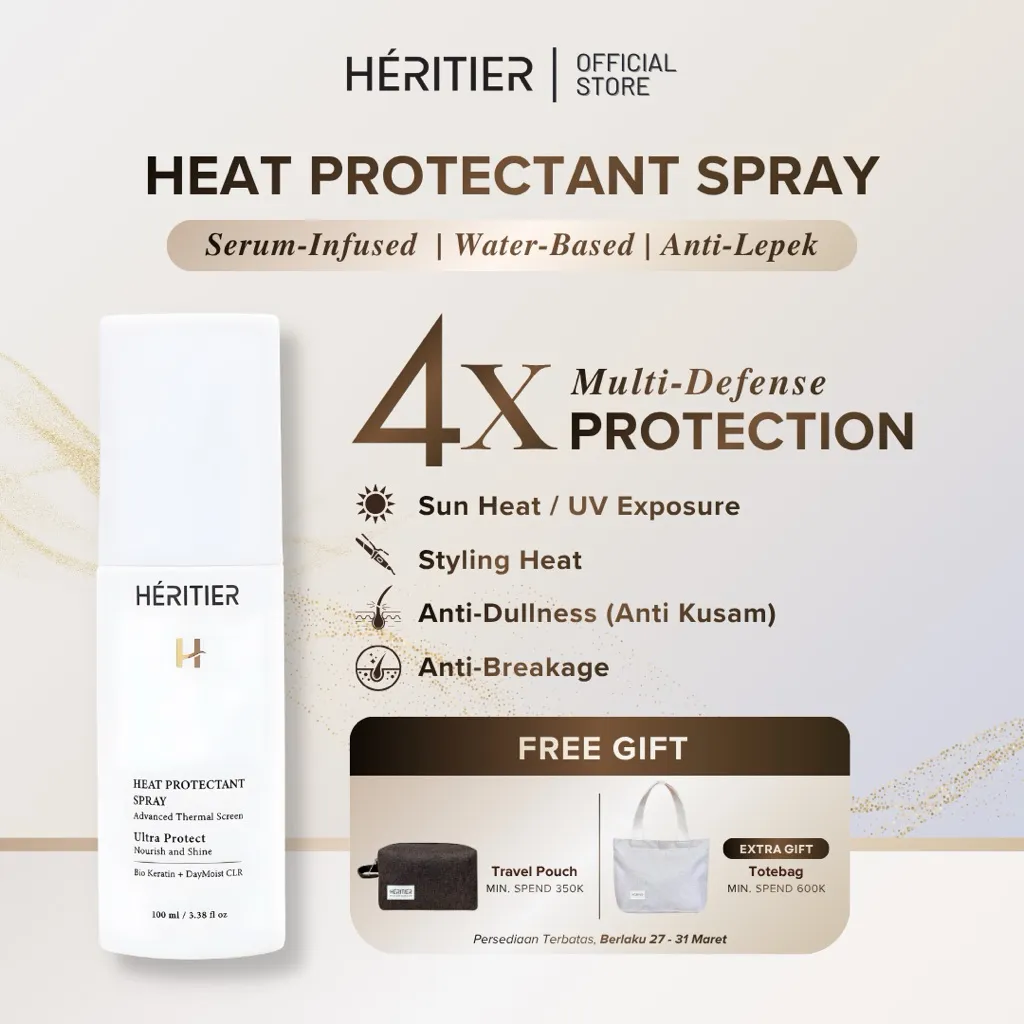 Heritier Heat Protectant Spray 100ml | Serum Proteksi Rambut dari Panas Styling, Rambut Shiny Halus
