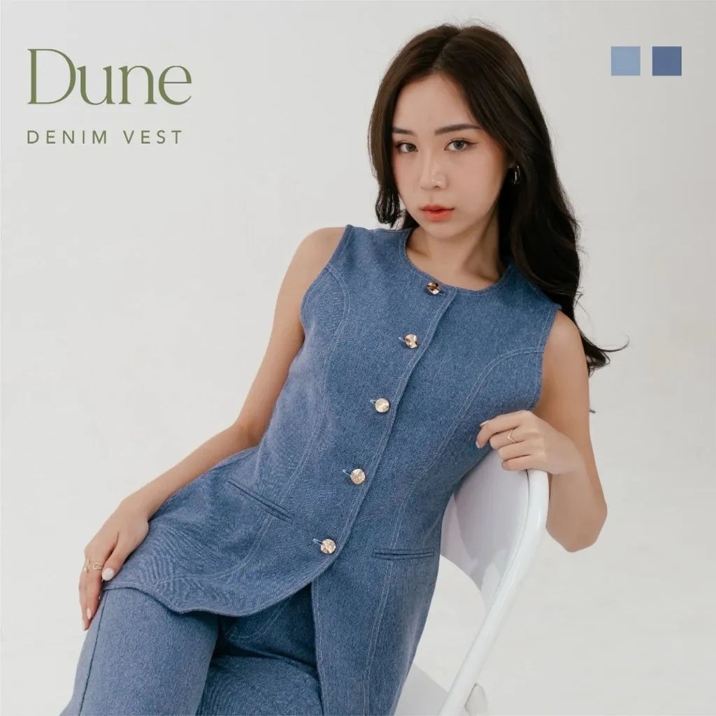 Dune Round Neck Denim Jeans Vest -- Top Only -- Ocha Wear | Pakaian Wanita Trendy | Vest Casual Top | Women Formal Tanktop