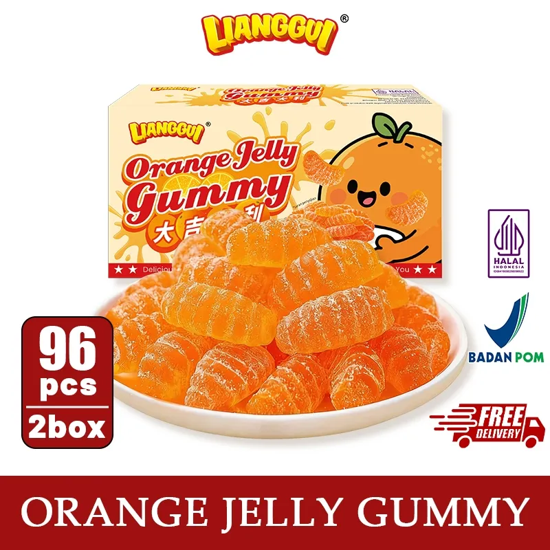 Lianggui - Jelly Jeruk HALAL Snack Camilan Harian Keluarga Anak & Ulang Tahun, Permen Kenyal Lezat