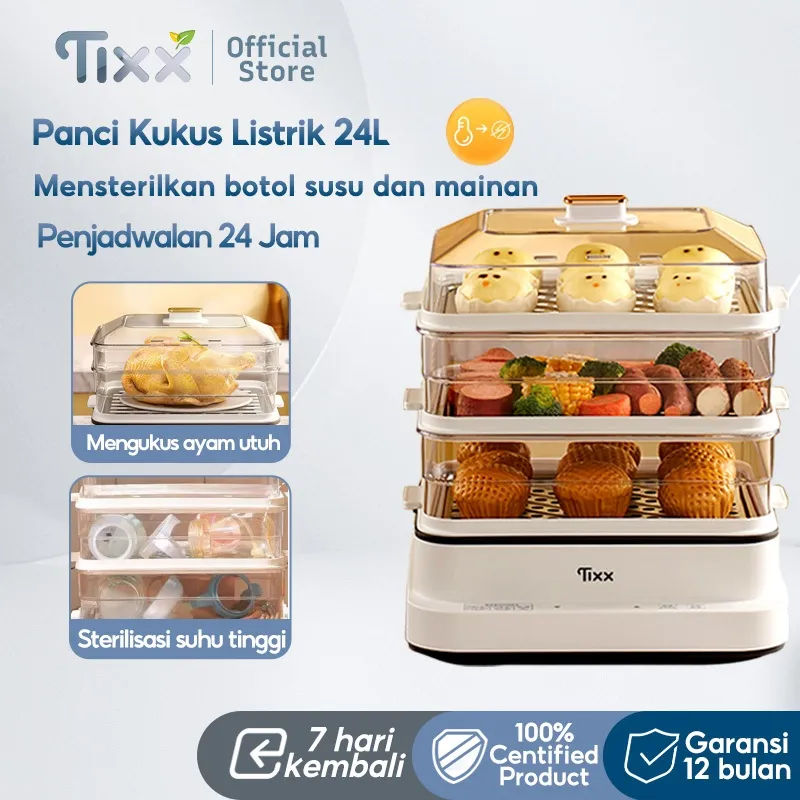 TIXX Panci Kukus Serbaguna Kukusan Listrik 24L Electric Steamer 3 Lapis Mengukus Telur Mengukus Ikan