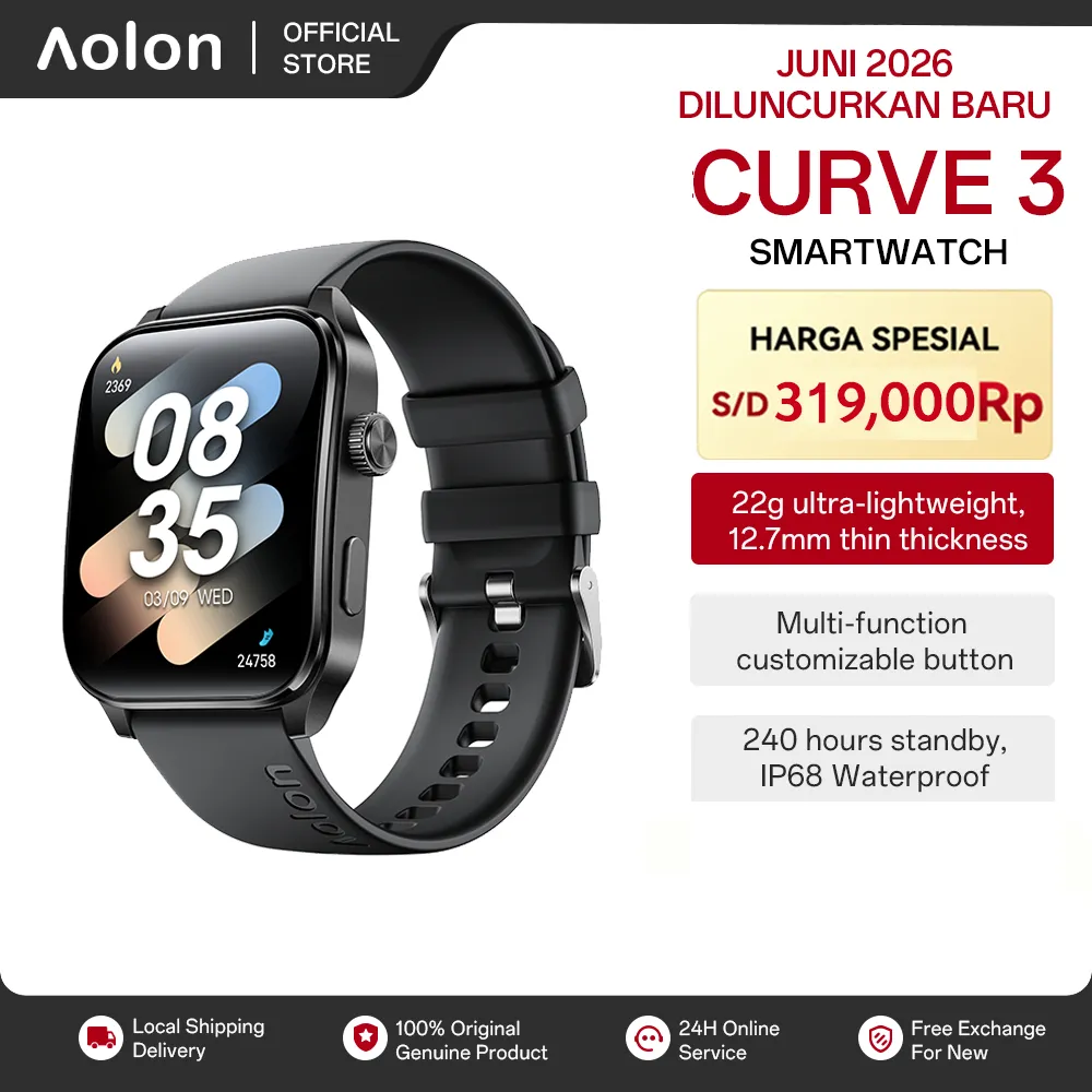 [2026 baru] Aolon Curve 3 Smartwatch Original Pria dan wanita 12.7mm 22g Ultra-thin and lightweight | 240 hours battery life | IP68 Waterproof Tahan air | Smartwatch Pria Wanita Smart Watch Fit Aolon Official Store