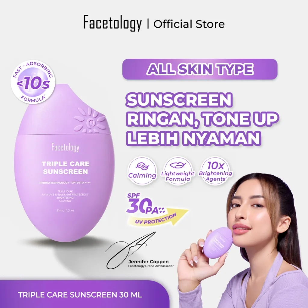 [NEW!] Exclusive Facetology Triple Care Sunscreen SPF 30 PA++++ 30ML - Tabir Surya Ringan Bantu Proteksi dan Melembabkan Kulit Aman Untuk Kulit Berjerawat Sensitif All Skin Type
