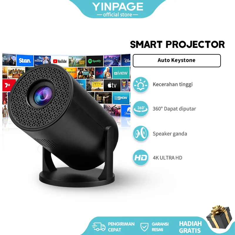 Proyektor Portable 4K Android 11.0 Wifi 6 Bluetooth 5.0 1GB+8GB Smart Projector 1080P HD Portable Home Theater TV