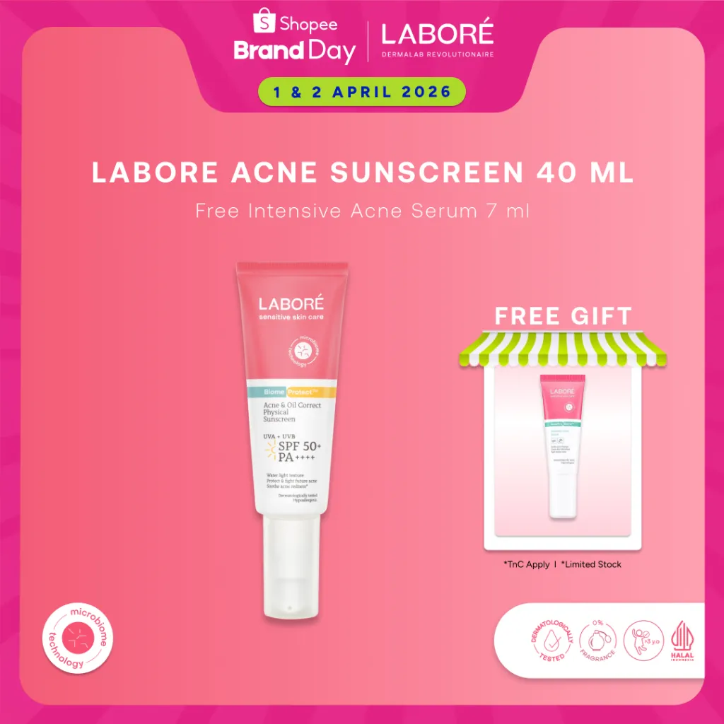 [Best Sunscreen by US Dermatologist] LABORÉ Sensitive Skin Care BiomeProtect™ Acne & Oil Correct Physical Sunscreen SPF50+ PA++++ 10ml 40ml - Acne Sunscreen Hijau Pertama Perlindungan Terkuat dari UVA UVB Aman Tidak Aneh Skincare Face SS Labore Sensitif
