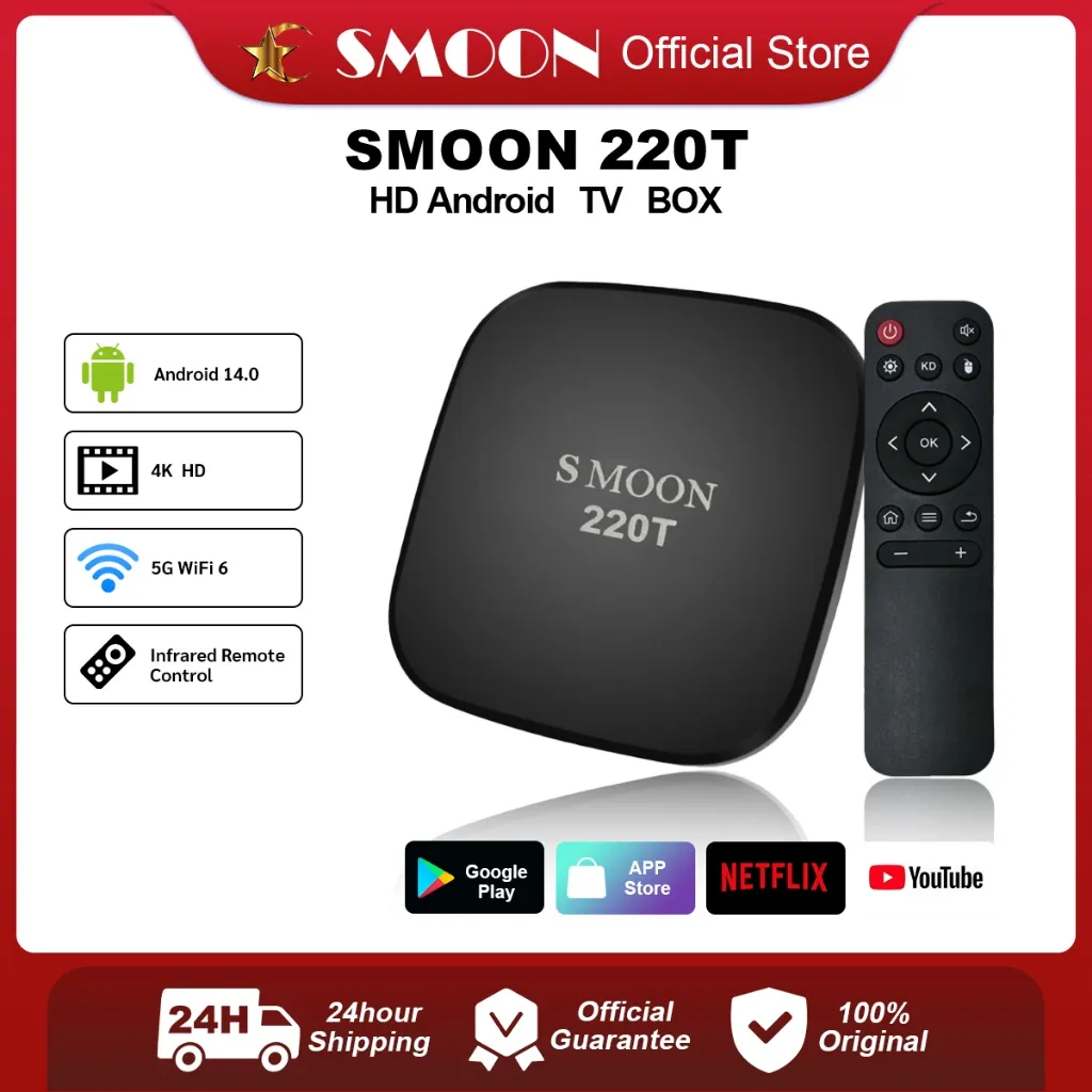 SMOON 220T Android TV Box - Set-top Box - Kotak Set-top - Android 14 - Google TV - Youtube Netflix - 2+16GB