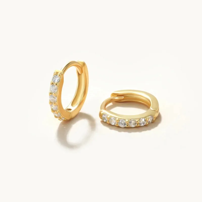 Basic Paved Zirconia Hoop Earrings — 18K Gold Plated Sterling Silver Anting Hoops Anti Karat