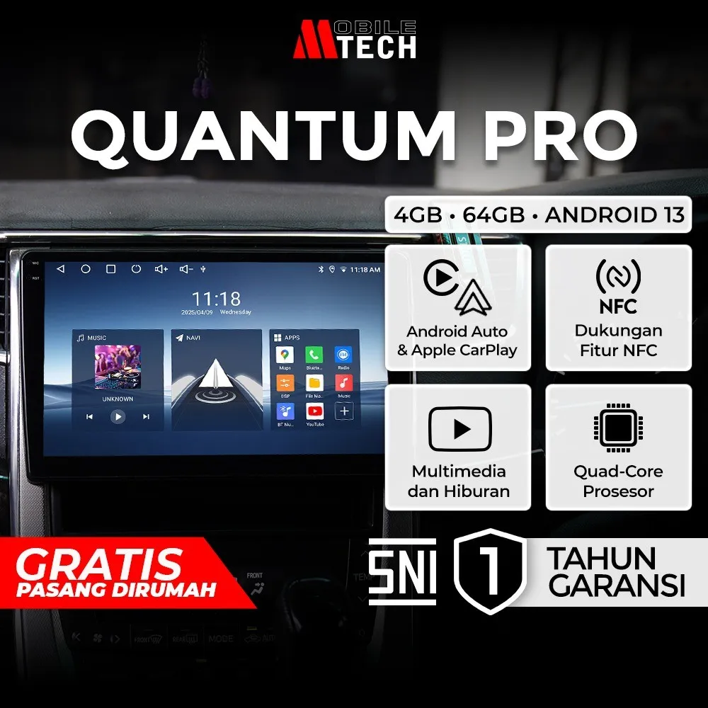 MobileTech Headunit Android QUANTUM LITE RAM 4 GB / 64 GB 9 10 Inch Double Din